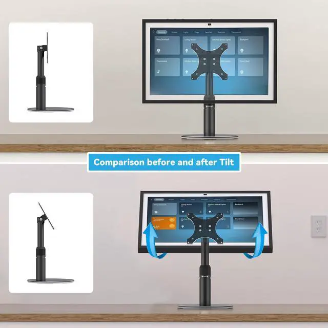 Alt view image 5 of 6 - Riser Stand for Echo Show 21, Show 15 (All Generations), Adjustable Height with Swivel and Tilt, Aluminum Holder Stand for Show 21, Sturdy Non-Slip Base, Easy Screw Assembly (Riser-Black)