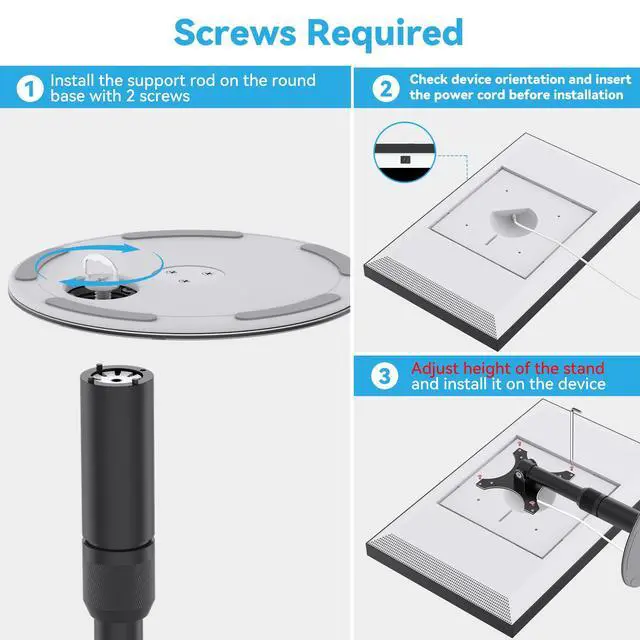 Alt view image 6 of 6 - Riser Stand for Echo Show 21, Show 15 (All Generations), Adjustable Height with Swivel and Tilt, Aluminum Holder Stand for Show 21, Sturdy Non-Slip Base, Easy Screw Assembly (Riser-Black)
