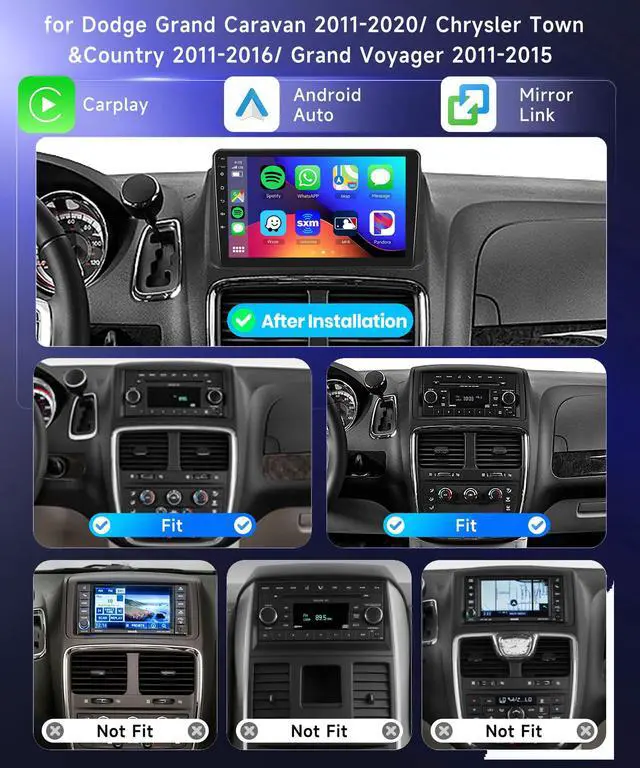 Alt view image 2 of 6 - 4G+64B for Dodge Grand Caravan 2011-2020/ Chrysler Town&Country 2011-2016/ Grand Voyager 2011-2015 Car Stereo Radio 9 IPS Touchscreen Wireless Carplay/Android Auto Android 15 WiFi GPS Camera