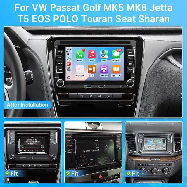 Alt view image 2 of 6 - Car Stereo for Volkswagen VW Passat Golf MK5 MK6 Jetta Tiguan Beetle Car Radio with Wireless Carplay Android Auto, 7 inch Touch Screen GPS Navigation Bluetooth WiFi FM Backup Camera SWC