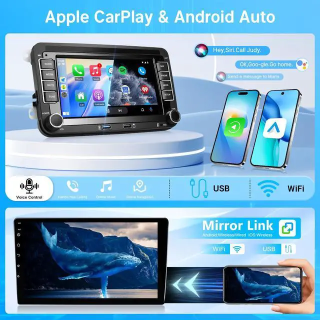 Alt view image 3 of 6 - Car Stereo for Volkswagen VW Passat Golf MK5 MK6 Jetta Tiguan Beetle Car Radio with Wireless Carplay Android Auto, 7 inch Touch Screen GPS Navigation Bluetooth WiFi FM Backup Camera SWC