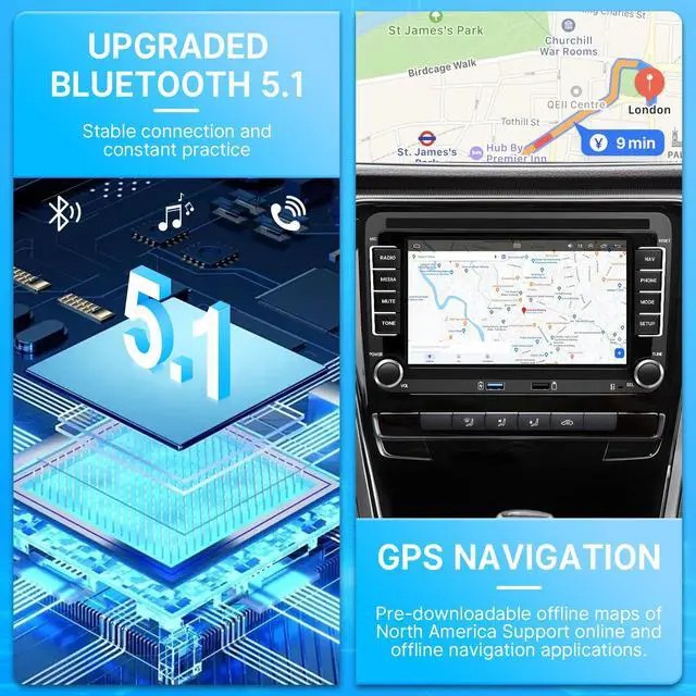 Alt view image 5 of 6 - Car Stereo for Volkswagen VW Passat Golf MK5 MK6 Jetta Tiguan Beetle Car Radio with Wireless Carplay Android Auto, 7 inch Touch Screen GPS Navigation Bluetooth WiFi FM Backup Camera SWC