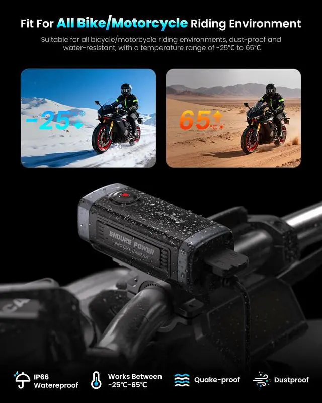 Alt view image 4 of 6 - AKY-710Lite Motorcycle Camera/Bike Camera 2K30FPS WiFi Action Camera with Ultra HD,IP66 Waterproof with Loop & Emergency Recording, Parking Monitor,Rechargeable,7.5 Hours Extended Battery