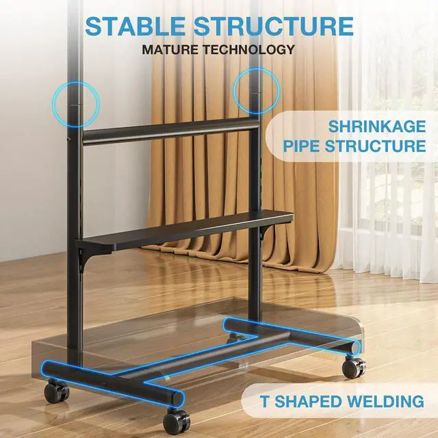 Alt view image 3 of 6 - 40-86 Inch L Shape Universal TV Stand - 1.57in Round Tube, 68kg Capacity, 6-Position Height Adjustable, Tilt, Wire Management Mobile
