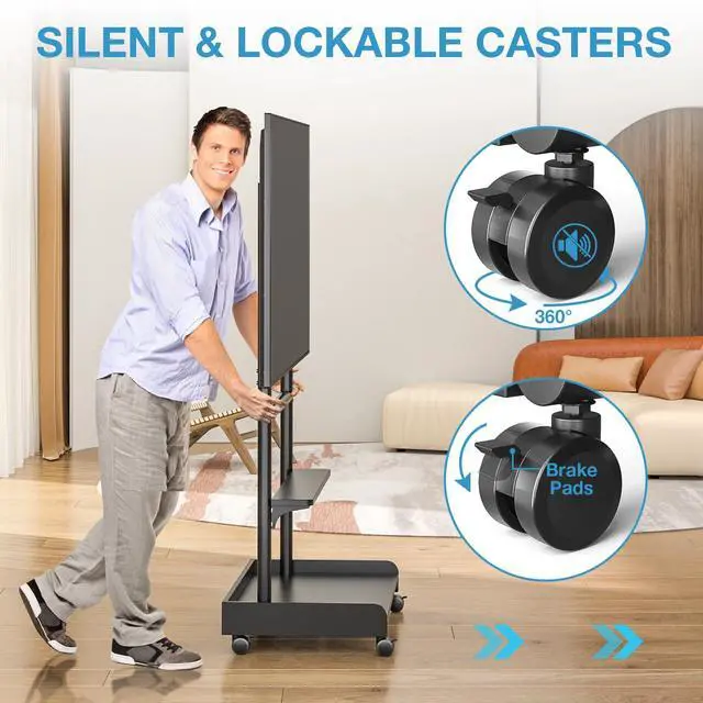 Alt view image 5 of 6 - 40-86 Inch L Shape Universal TV Stand - 1.57in Round Tube, 68kg Capacity, 6-Position Height Adjustable, Tilt, Wire Management Mobile