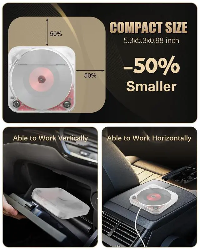 Alt view image 4 of 6 - Portable External CD Player for Car USB Port AUX Port, Car CD Player with USB C Adapter Extension Cable, for Car Without CDs Player, Automobile, Laptop, TV, Work Vertically and Horizontally