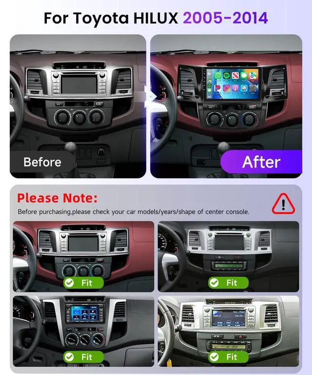 Alt view image 2 of 6 - 5Ghz WiFi Car Stereo Radio for Toyota HILUX 2005-2014 Support Wireless Carplay Android Auto 9'' HD 1080P Touchscreen with Android 15 GPS Navigation EQ AHD Backup Camera FM/RDS Radio SWC 2G+64G