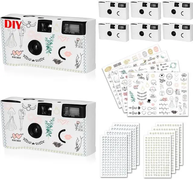 Main image of 8 Pack Disposable Camera for Wedding 35 mm Film Single Use Camera with Flash Disposable White Cameras One Time DIY for Wedding Anniversary, Travel, Camp, Party Supply