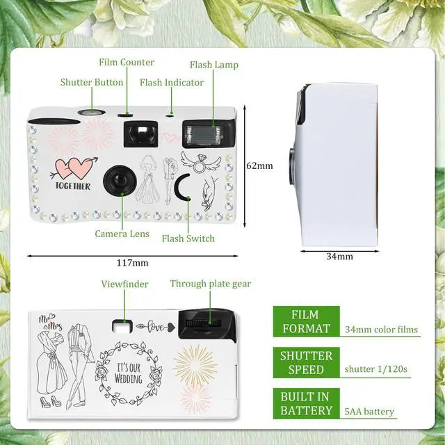 Alt view image 2 of 6 - 8 Pack Disposable Camera for Wedding 35 mm Film Single Use Camera with Flash Disposable White Cameras One Time DIY for Wedding Anniversary, Travel, Camp, Party Supply