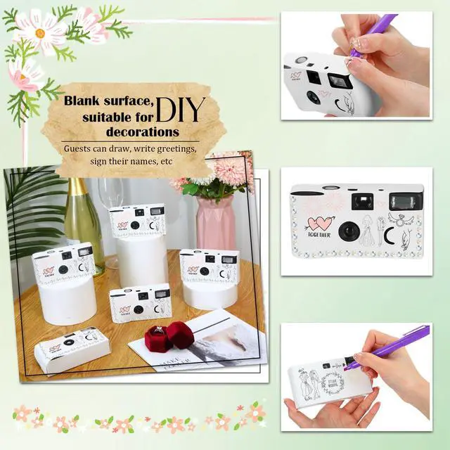 Alt view image 3 of 6 - 8 Pack Disposable Camera for Wedding 35 mm Film Single Use Camera with Flash Disposable White Cameras One Time DIY for Wedding Anniversary, Travel, Camp, Party Supply