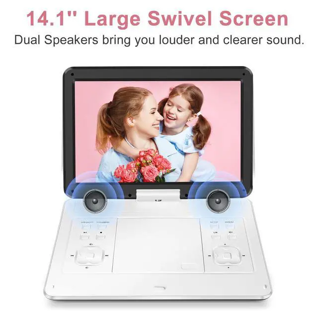 Alt view image 2 of 6 - 16.5" Portable DVD Player with 14.1" Large HD Screen, 6Hrs 5000mAh Rechargeable Battery, Car Headrest Mount & Car Charger, Portable DVD Player for Kids Support USB/SD Card/Sync TV