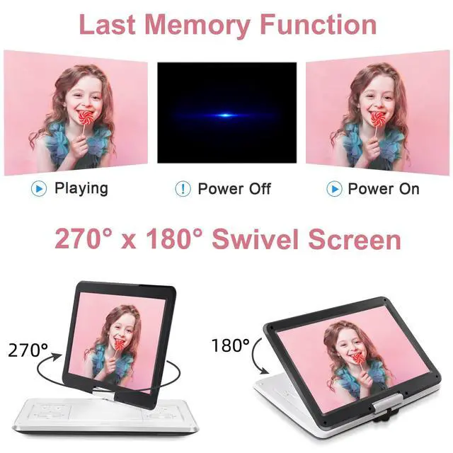 Alt view image 5 of 6 - 16.5" Portable DVD Player with 14.1" Large HD Screen, 6Hrs 5000mAh Rechargeable Battery, Car Headrest Mount & Car Charger, Portable DVD Player for Kids Support USB/SD Card/Sync TV