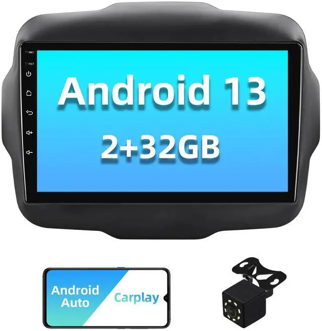 Main image of 2+32G Android 13 Double Din Car Stereo for Jeep Renegade 2015-2020 with 9 Inch Touchscreen Radio Built-in Wireless Carplay/Android Auto/GPS/Bluetooth/FM/AUX-in/Steering Wheel Controls/Backup Camera