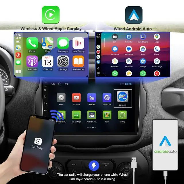 Alt view image 3 of 6 - 2+32G Android 13 Double Din Car Stereo for Jeep Renegade 2015-2020 with 9 Inch Touchscreen Radio Built-in Wireless Carplay/Android Auto/GPS/Bluetooth/FM/AUX-in/Steering Wheel Controls/Backup Camera