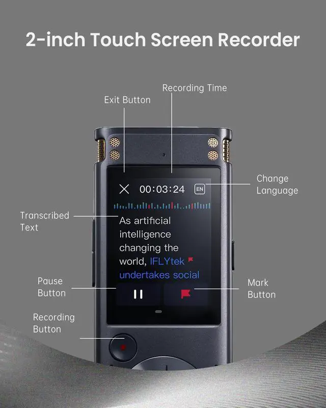 Alt view image 4 of 6 - AI Voice Recorder with Playback, Digital Voice Recorder with Voice-to-Text Transcription & Smart Summarize, AI Recorder Transcriber for Lectures, Interviews, Conferences & Lawyers