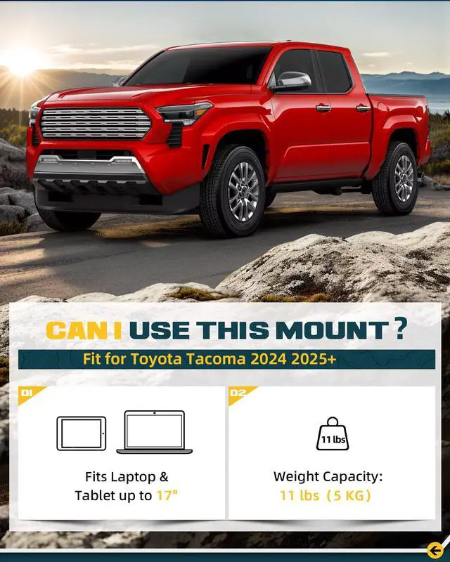 Alt view image 2 of 6 - Truck Laptop Mount Fit for 2024 2025 2026 Toyota Tacoma No-Drill Vehicle Laptop Computer Tablet Holder Stand Up to 17" for Passenger Seat