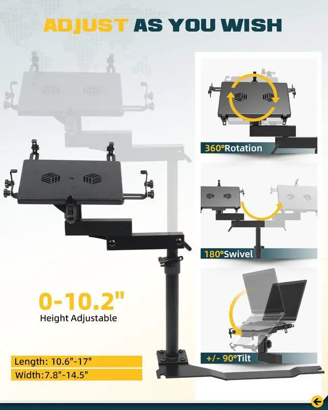 Alt view image 3 of 6 - Truck Laptop Mount Fit for 2024 2025 2026 Toyota Tacoma No-Drill Vehicle Laptop Computer Tablet Holder Stand Up to 17" for Passenger Seat