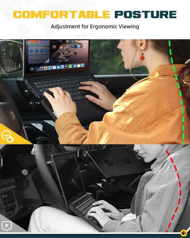 Alt view image 5 of 6 - Truck Laptop Mount Fit for 2024 2025 2026 Toyota Tacoma No-Drill Vehicle Laptop Computer Tablet Holder Stand Up to 17" for Passenger Seat
