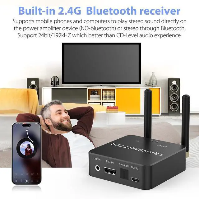 Alt view image 4 of 6 - 5.8GHz&5.2GHz Dual-Band Wireless Audio Transmitter Receiver with HDMI/Optical Digital(SPDIF)/RCA(3.5mm) in/Output, 160ft Long Range 0.018s Low Latency with Built-in Bluetooth 5.3 Receiver