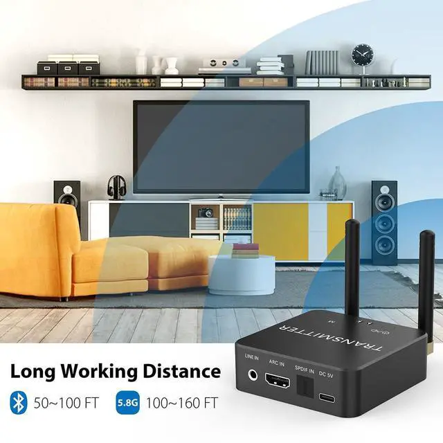 Alt view image 6 of 6 - 5.8GHz&5.2GHz Dual-Band Wireless Audio Transmitter Receiver with HDMI/Optical Digital(SPDIF)/RCA(3.5mm) in/Output, 160ft Long Range 0.018s Low Latency with Built-in Bluetooth 5.3 Receiver