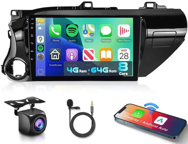 Main image of 8 Core 4G+64G Car Radio for Toyota Hilux 2015-2020, Wireless Apple Carplay Android Auto Car Stereo, 10.1 IPS Touchscreen with WiFi, GPS, Bluetooth,FM/RDS, 32EQ DSP, Rear Camera