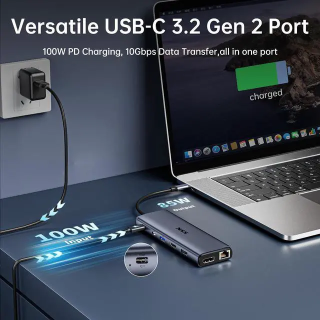 Alt view image 6 of 6 - 8K USB C Dock for Thunderbolt Laptop, MacBook Docking Station 3 Monitors,10Gbps USB C Hub Dual HDMI, Displayport, Ethernet,100W PD, Mic/Audio, USB C&A 3.2 Gen 2 Port for iPhone 15/Mac/Lenovo