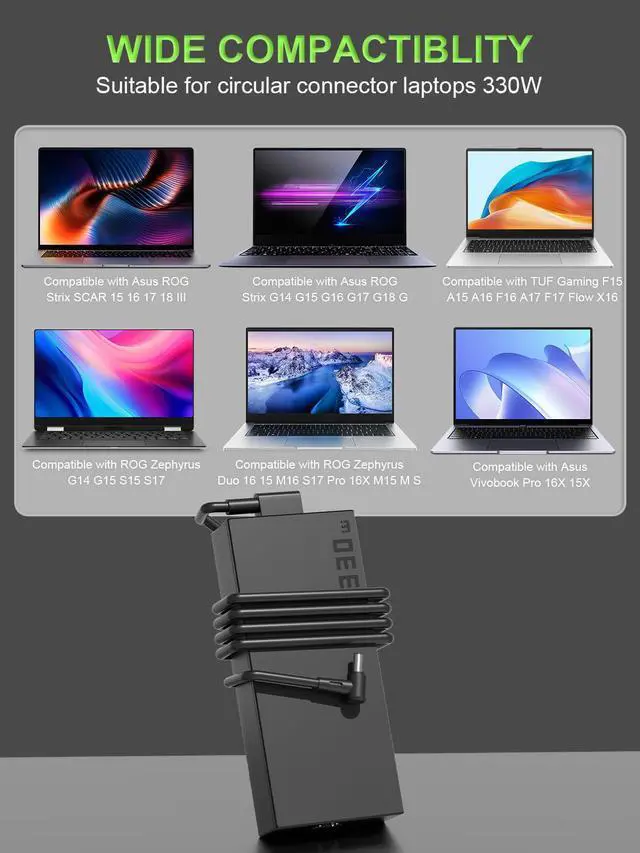 Alt view image 4 of 6 - 330W Charger Compatible with Asus ROG Strix Scar 18 17 16 G18 G16 G17 G15 G834 G634 G733 G814 G614 G513 G713 G732 Zephyrus Duo 16 15 M16 S17 GX650 GU604 Laptop Power Adapter