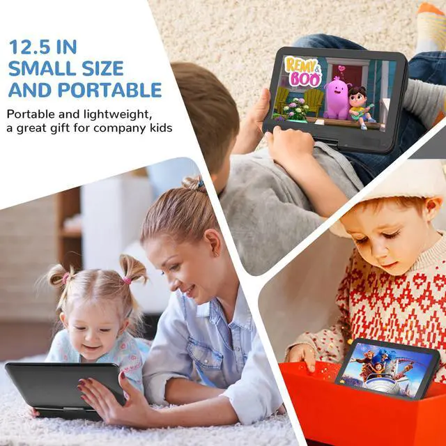 Alt view image 2 of 6 - 12.5" Portable DVD Player with 10.1 HD Swivel Screen, 5-6Hrs Play, DVD Player Portable with Dual Speaker, Support SYNC TV/USB/SD Card/AV, Play All Discs Format Except Blu-ray, Black