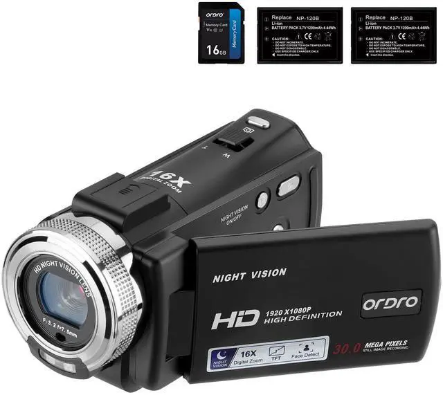 Main image of HDV-V12 Video Camera Full HD Camcorder Digital Recorder | 1080P 30FPS 30MP | 3.0 Inch Rotation LCD | 16X Digital Zoom | Infrared Night Vision - Black (V12+16GB Card)