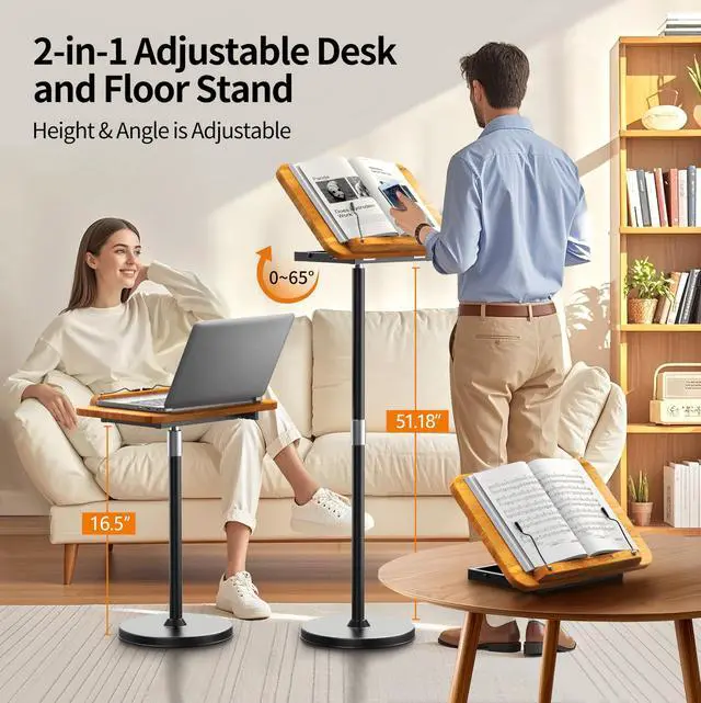Alt view image 3 of 6 - 2 in 1 Dual-use Laptop Floor Stand & Laptop Stand for Desk, Solid Wood Portable Small Standing Desk with Adjustable Height from 16.5" to 51", Tall Portable Table for Office, Home, Study, Entertainment