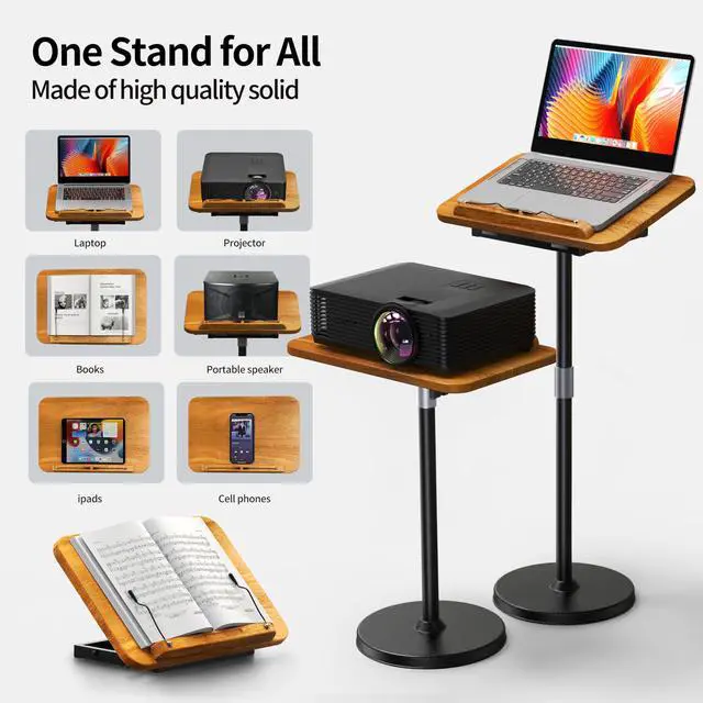 Alt view image 6 of 6 - 2 in 1 Dual-use Laptop Floor Stand & Laptop Stand for Desk, Solid Wood Portable Small Standing Desk with Adjustable Height from 16.5" to 51", Tall Portable Table for Office, Home, Study, Entertainment