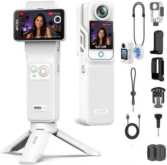 Main image of C400 4K YouTube Creator Vlogging Camera,7H Battery Handle,3-in-1 Handheld Wearable Travel Camera with 2.29" Touchscreen, 6-Axis Stabilization,30M Waterproof Camara para grabar contenido,White