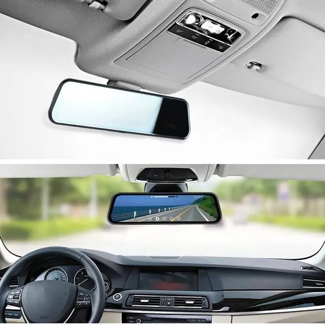 Alt view image 2 of 6 - 9.66" Mirror Dash Cam Rear View Mirror Camera Front and Rear 1080P Backup Camera,Touch Screen Dual Front and Rear Camera/Night Vision/G-Sensor/Parking Monitor/Loop Recording/Parking Assist