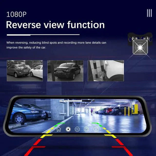 Alt view image 3 of 6 - 9.66" Mirror Dash Cam Rear View Mirror Camera Front and Rear 1080P Backup Camera,Touch Screen Dual Front and Rear Camera/Night Vision/G-Sensor/Parking Monitor/Loop Recording/Parking Assist