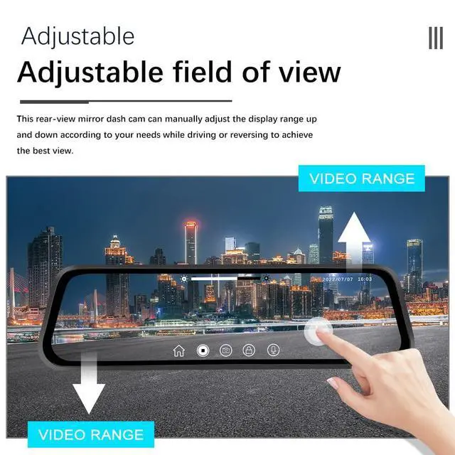 Alt view image 4 of 6 - 9.66" Mirror Dash Cam Rear View Mirror Camera Front and Rear 1080P Backup Camera,Touch Screen Dual Front and Rear Camera/Night Vision/G-Sensor/Parking Monitor/Loop Recording/Parking Assist