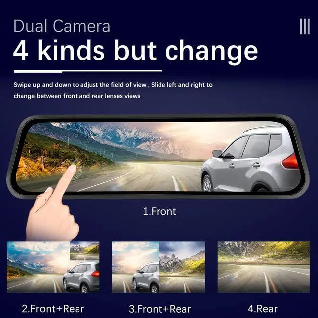Alt view image 5 of 6 - 9.66" Mirror Dash Cam Rear View Mirror Camera Front and Rear 1080P Backup Camera,Touch Screen Dual Front and Rear Camera/Night Vision/G-Sensor/Parking Monitor/Loop Recording/Parking Assist