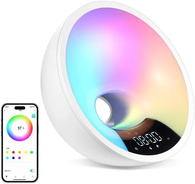 Main image of HOM Smart Sunrise Alarm Clock with Wake-Up Light & FM Radio - Digital Clock and Lamp with 7 Natural Sounds and 7 Light Colors - Easy Control via Amazon Alexa and Google Home