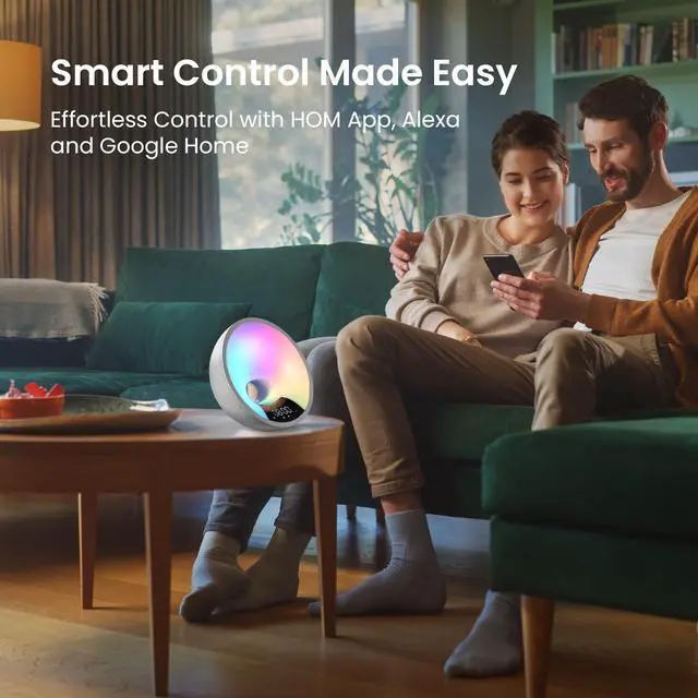 Alt view image 2 of 6 - HOM Smart Sunrise Alarm Clock with Wake-Up Light & FM Radio - Digital Clock and Lamp with 7 Natural Sounds and 7 Light Colors - Easy Control via Amazon Alexa and Google Home