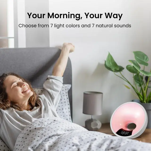 Alt view image 3 of 6 - HOM Smart Sunrise Alarm Clock with Wake-Up Light & FM Radio - Digital Clock and Lamp with 7 Natural Sounds and 7 Light Colors - Easy Control via Amazon Alexa and Google Home