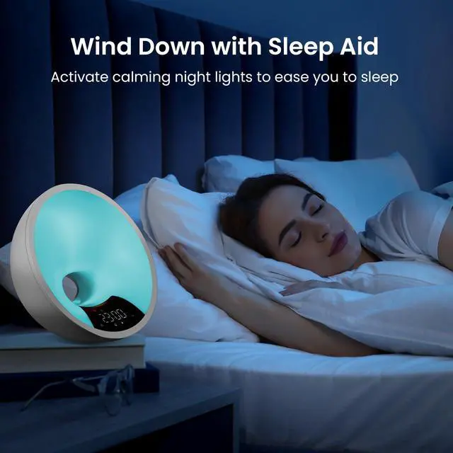 Alt view image 4 of 6 - HOM Smart Sunrise Alarm Clock with Wake-Up Light & FM Radio - Digital Clock and Lamp with 7 Natural Sounds and 7 Light Colors - Easy Control via Amazon Alexa and Google Home
