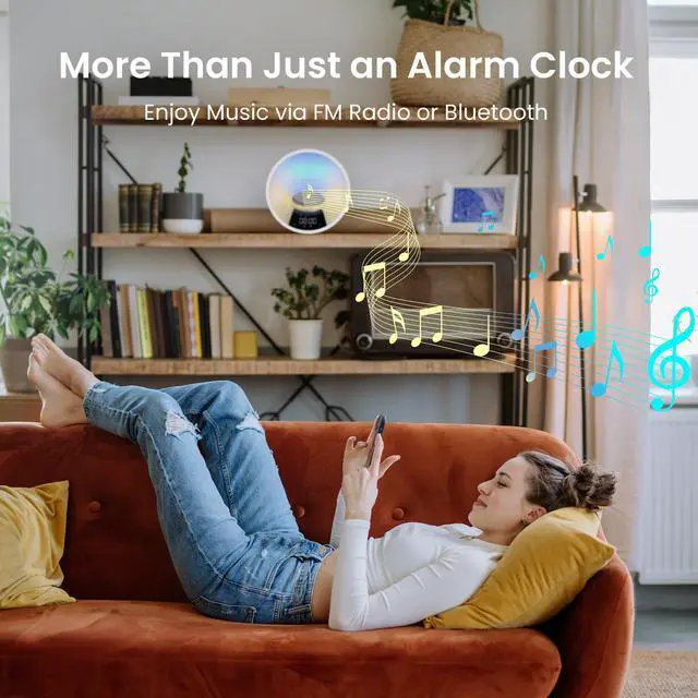 Alt view image 5 of 6 - HOM Smart Sunrise Alarm Clock with Wake-Up Light & FM Radio - Digital Clock and Lamp with 7 Natural Sounds and 7 Light Colors - Easy Control via Amazon Alexa and Google Home