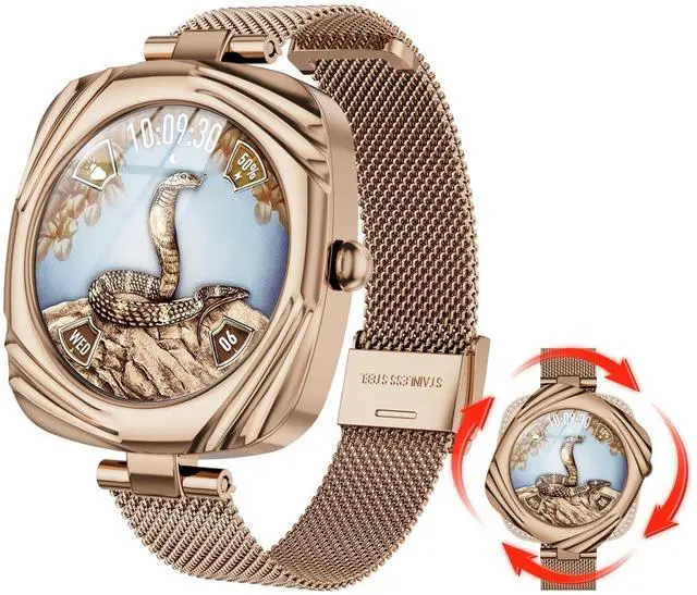 Main image of Smart Watch for Women, Small Fitness Round Watch, Support Make&Receive Call/Bluetooth/Sleep Tracker, 1.09 inch Screen, IP68 Waterproof for Sports (AW5-Rose Gold)