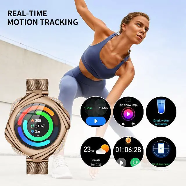 Alt view image 3 of 6 - Smart Watch for Women, Small Fitness Round Watch, Support Make&Receive Call/Bluetooth/Sleep Tracker, 1.09 inch Screen, IP68 Waterproof for Sports (AW5-Rose Gold)