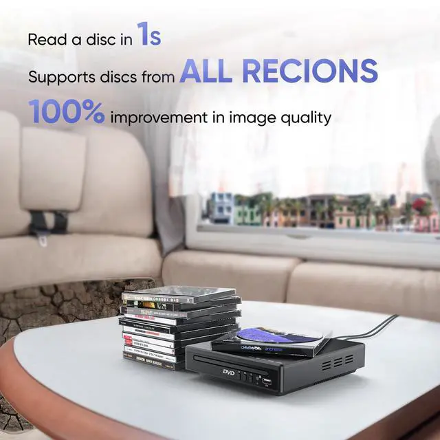 Alt view image 2 of 6 - Mini DVD Player for TV: Small Size Region Free for Use in an RV/Trailer, CD Player for Home Stereo System, Included HDMI and RCA Cable, Supported Smart TV and Projector