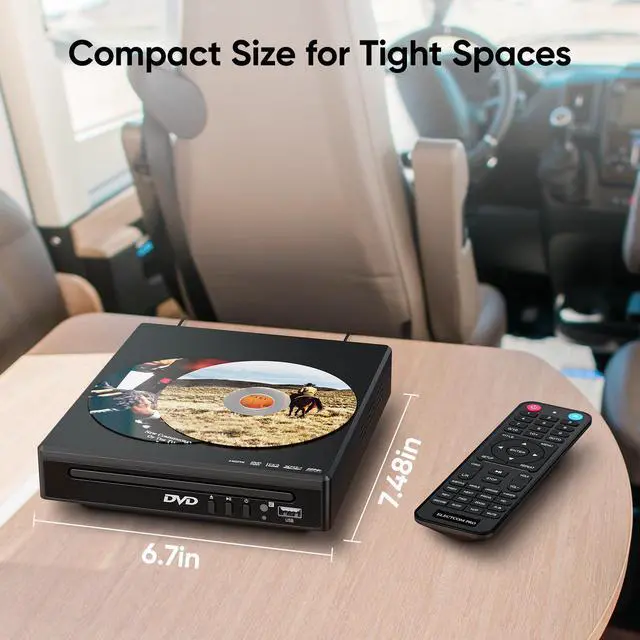 Alt view image 3 of 6 - Mini DVD Player for TV: Small Size Region Free for Use in an RV/Trailer, CD Player for Home Stereo System, Included HDMI and RCA Cable, Supported Smart TV and Projector