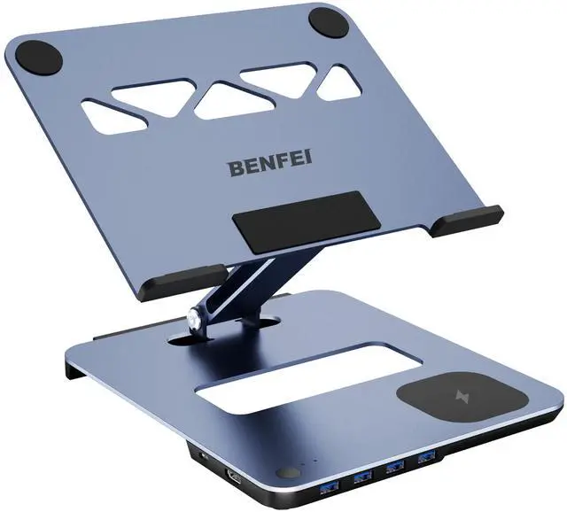 Main image of Laptop Stand with USB C 6in1 Docking Station, 15W Magnetic Wireless Charger, USB 3.0 KVM Switch, HDMI 4K@60Hz, 4*USB3.0, 100 PD Compatible with MacBook Pro/Air, iPad Pro, XPS, Thinkpad