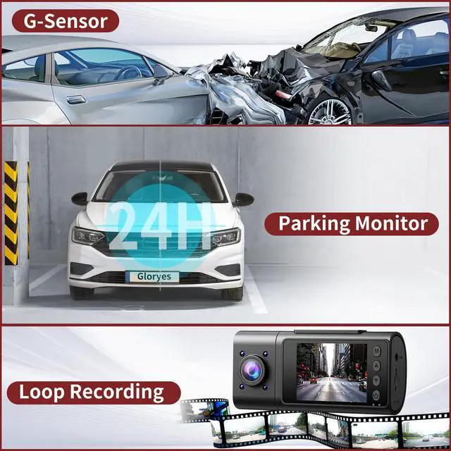 Alt view image 4 of 6 - 3 Channel Dash Cam Front and Rear Inside,Dash Cam pro 2025,Interior Car Camera,2.5K Single Front,Dash Camera for Cars with IR Night Vision,24Hr Parking Monitor 1S Recording,Free 64G Card
