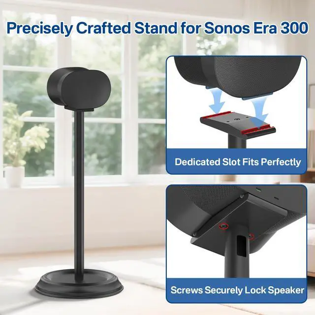 Alt view image 2 of 6 - Heavy-Duty Speaker Stand for Sonos Era 300 Stand Pair with Cable Management - Floor Speaker Stands for Sonos Era 300 Speaker Stand Black for Secure and Easy Mounting
