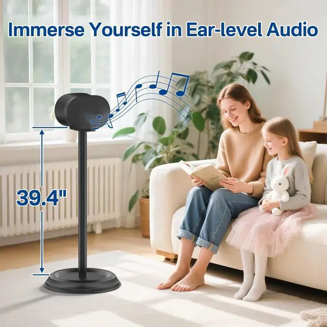 Alt view image 3 of 6 - Heavy-Duty Speaker Stand for Sonos Era 300 Stand Pair with Cable Management - Floor Speaker Stands for Sonos Era 300 Speaker Stand Black for Secure and Easy Mounting
