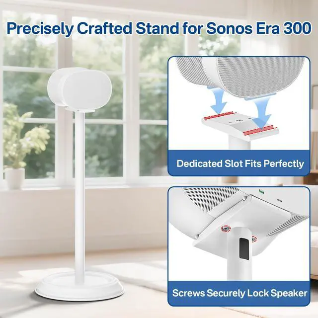 Alt view image 2 of 6 - Heavy-Duty Speaker Stand for Sonos Era 300 Stand with Cable Management Floor Speaker Stands for Sonos Era 300 Speaker Stand for Easy and Secure Mounting-White, 2 Pack